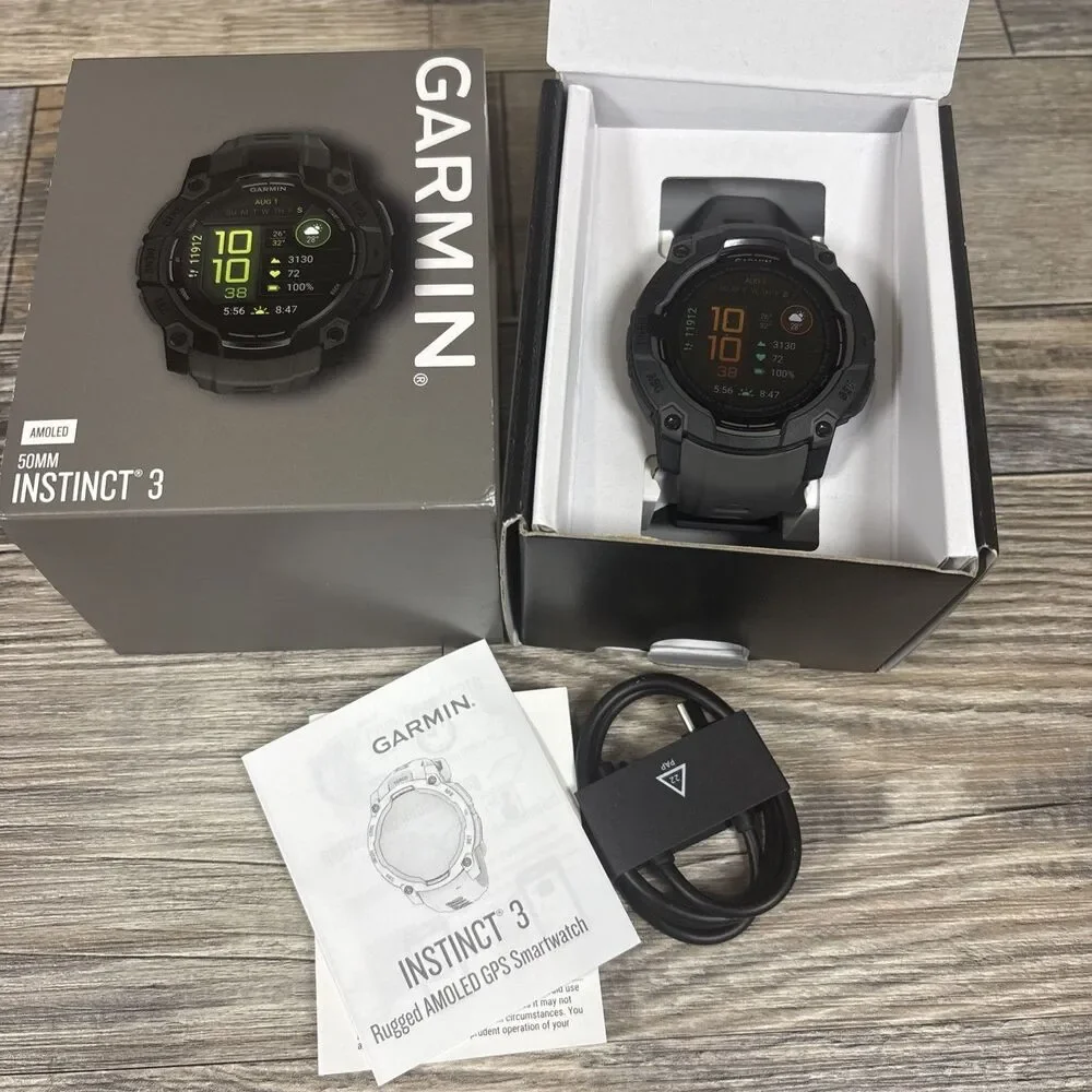 Garmin Instinct 3 50mm AMOLED Rugged Watch Black with Charcoal Band 010-03020-00